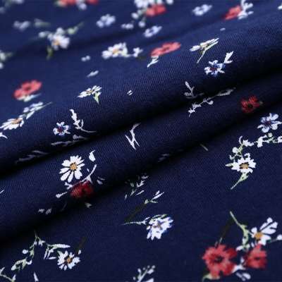 Popular garment blue liberty floral single jersey 97 cotton 3 spandex print fabric for dress