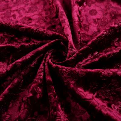 Elastic velour shot embossed burgundy velvet fabric