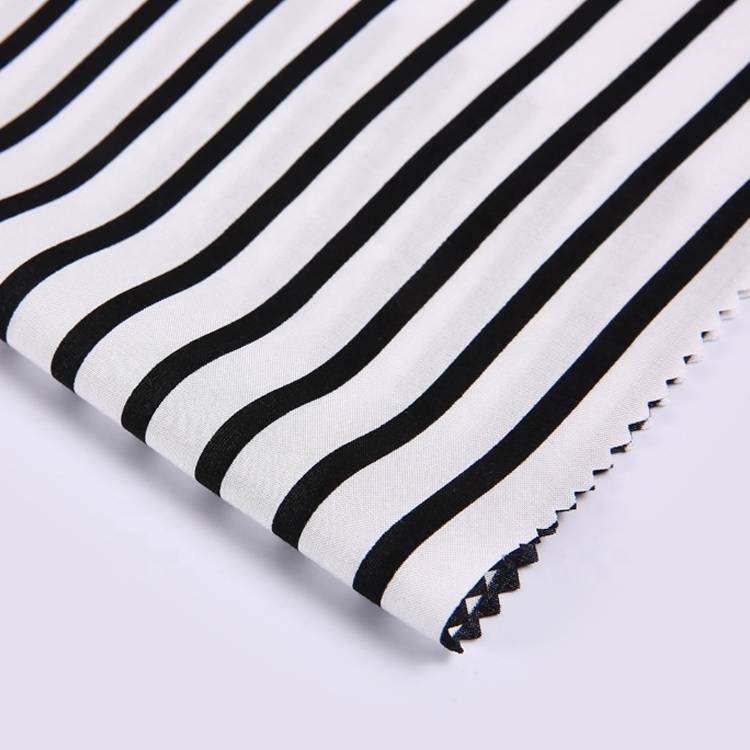 Professional Style Woven Rayon Black And White Stripe 100 Cotton Poplin Printed Fabric