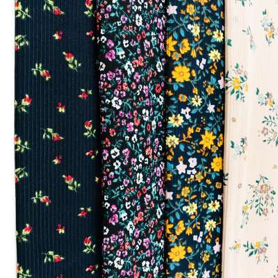 cheap 2-side brushed customized rib floral printed knitted telas fabric for garment